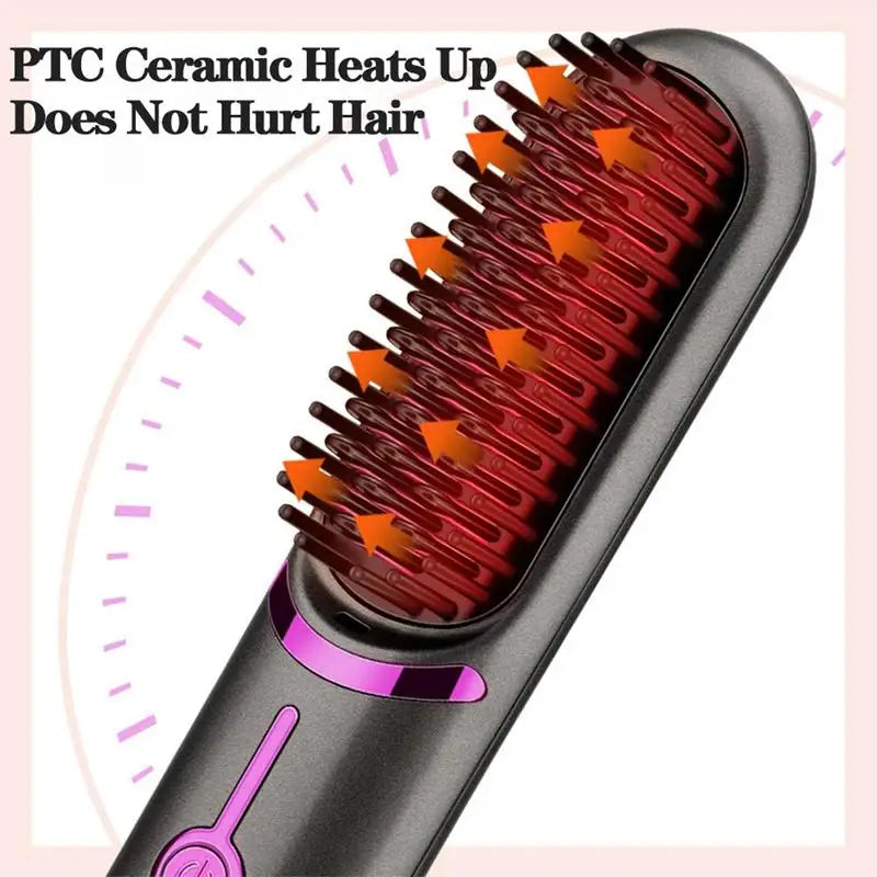 Hair Straightener Brush Fast Heating Cordless Curling Comb for Travel Portable Anti-Frizz Styling Straightener for Salon Home