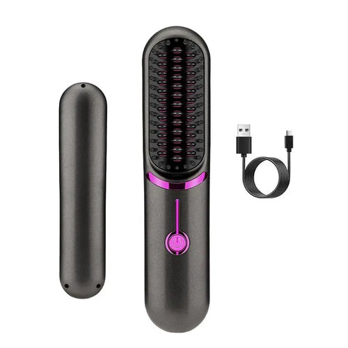 Hair Straightener Brush Fast Heating Cordless Curling Comb for Travel Portable Anti-Frizz Styling Straightener for Salon Home