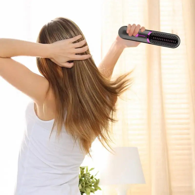 Hair Straightener Brush Fast Heating Cordless Curling Comb for Travel Portable Anti-Frizz Styling Straightener for Salon Home